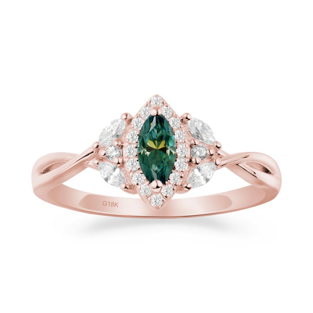 Twisted Band Marquise Green Moissanite Halo Ring - LUO Jewelry #metal_18k rose gold
