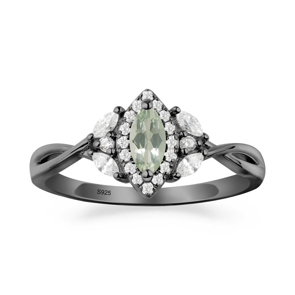Marquise Green Amethyst Ring with Twisted Band - LUO Jewelry #metal_black finish sterling silver
