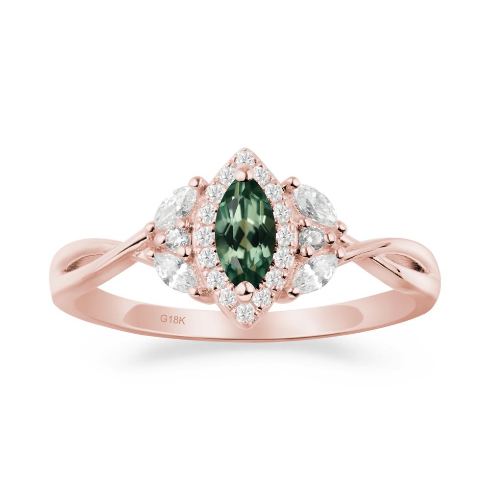 Twisted Band Marquise Green Sapphire Halo Ring - LUO Jewelry #metal_18k rose gold