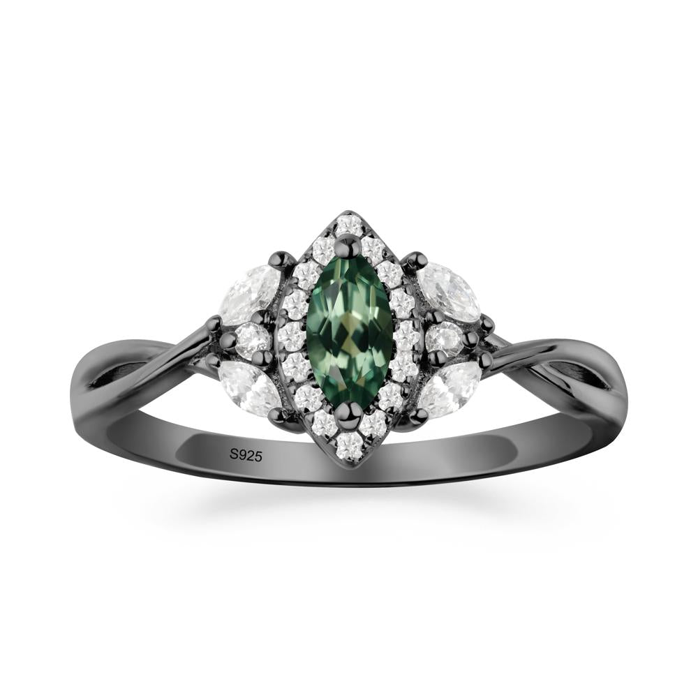 Twisted Band Marquise Green Sapphire Halo Ring - LUO Jewelry #metal_black finish sterling silver