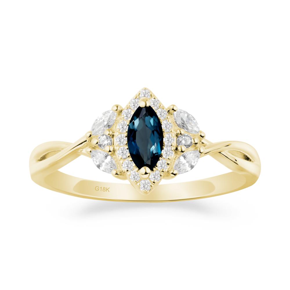 Twisted Band Marquise London Blue Topaz Halo Ring - LUO Jewelry #metal_18k yellow gold