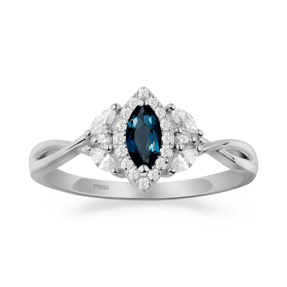Twisted Band Marquise London Blue Topaz Halo Ring - LUO Jewelry #metal_platinum