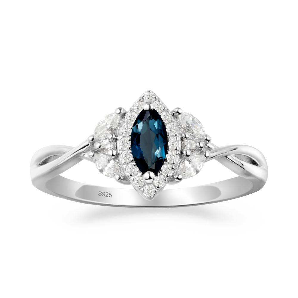 Twisted Band Marquise London Blue Topaz Halo Ring - LUO Jewelry #metal_sterling silver