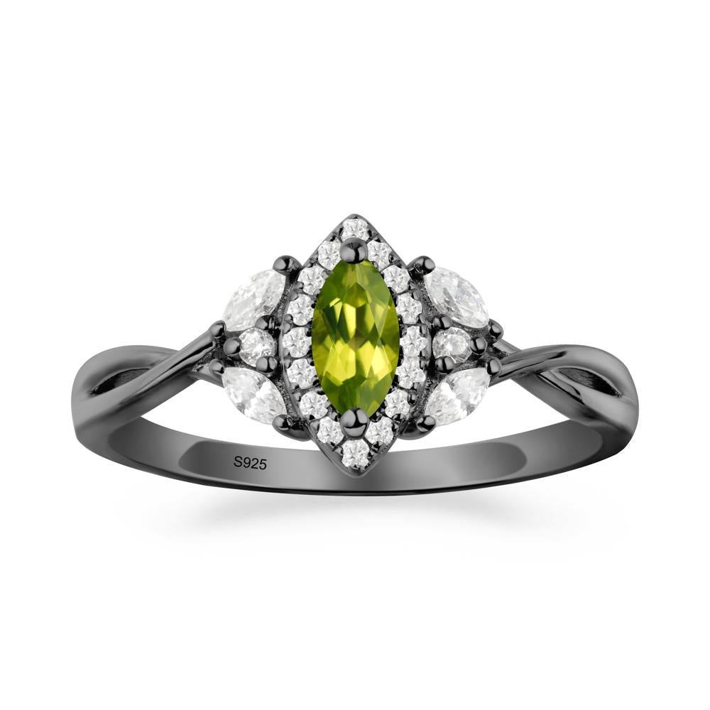 Marquise Peridot Ring with Twisted Band - LUO Jewelry #metal_black finish sterling silver