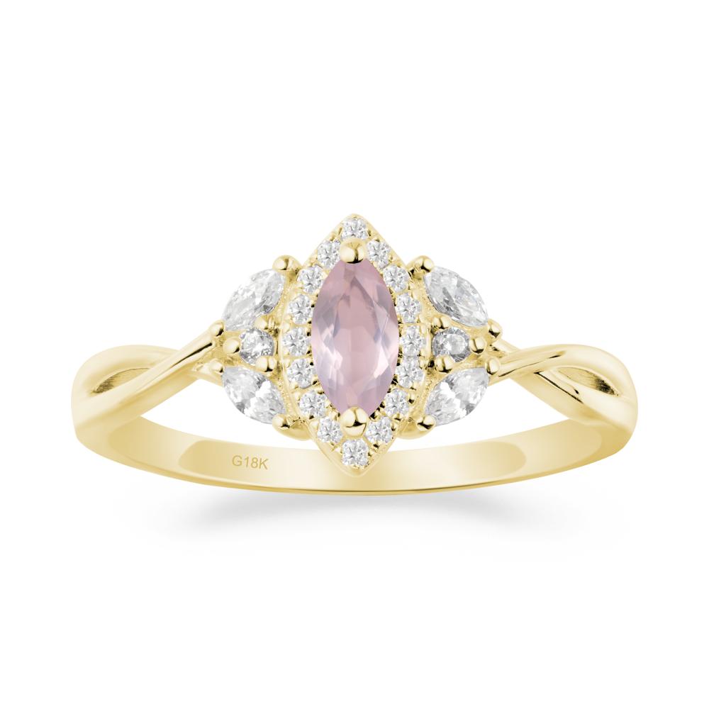 Twisted Band Marquise Rose Quartz Halo Ring - LUO Jewelry #metal_18k yellow gold