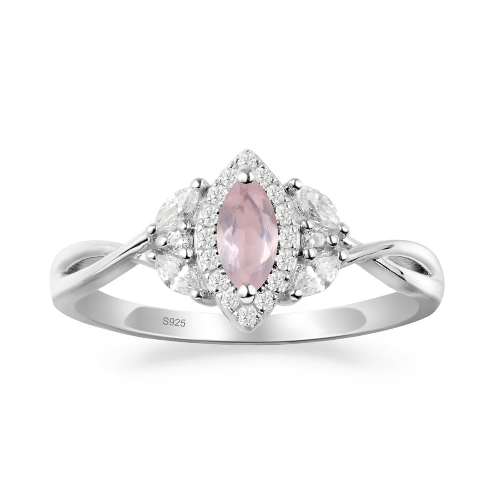 Twisted Band Marquise Rose Quartz Halo Ring - LUO Jewelry #metal_sterling silver