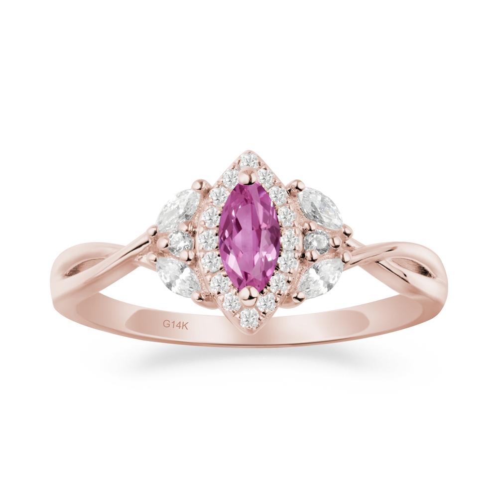 Twisted Band Marquise Pink Sapphire Halo Ring - LUO Jewelry #metal_14k rose gold