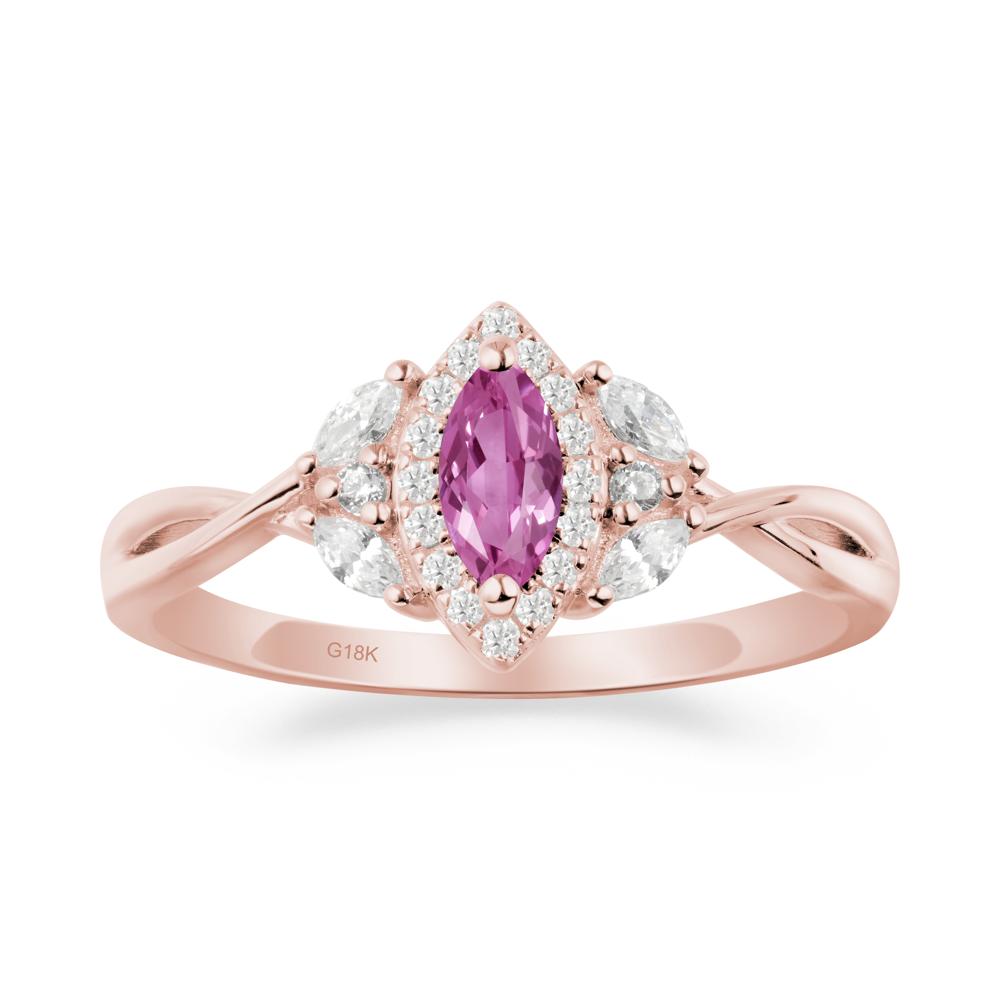 Twisted Band Marquise Pink Sapphire Halo Ring - LUO Jewelry #metal_18k rose gold