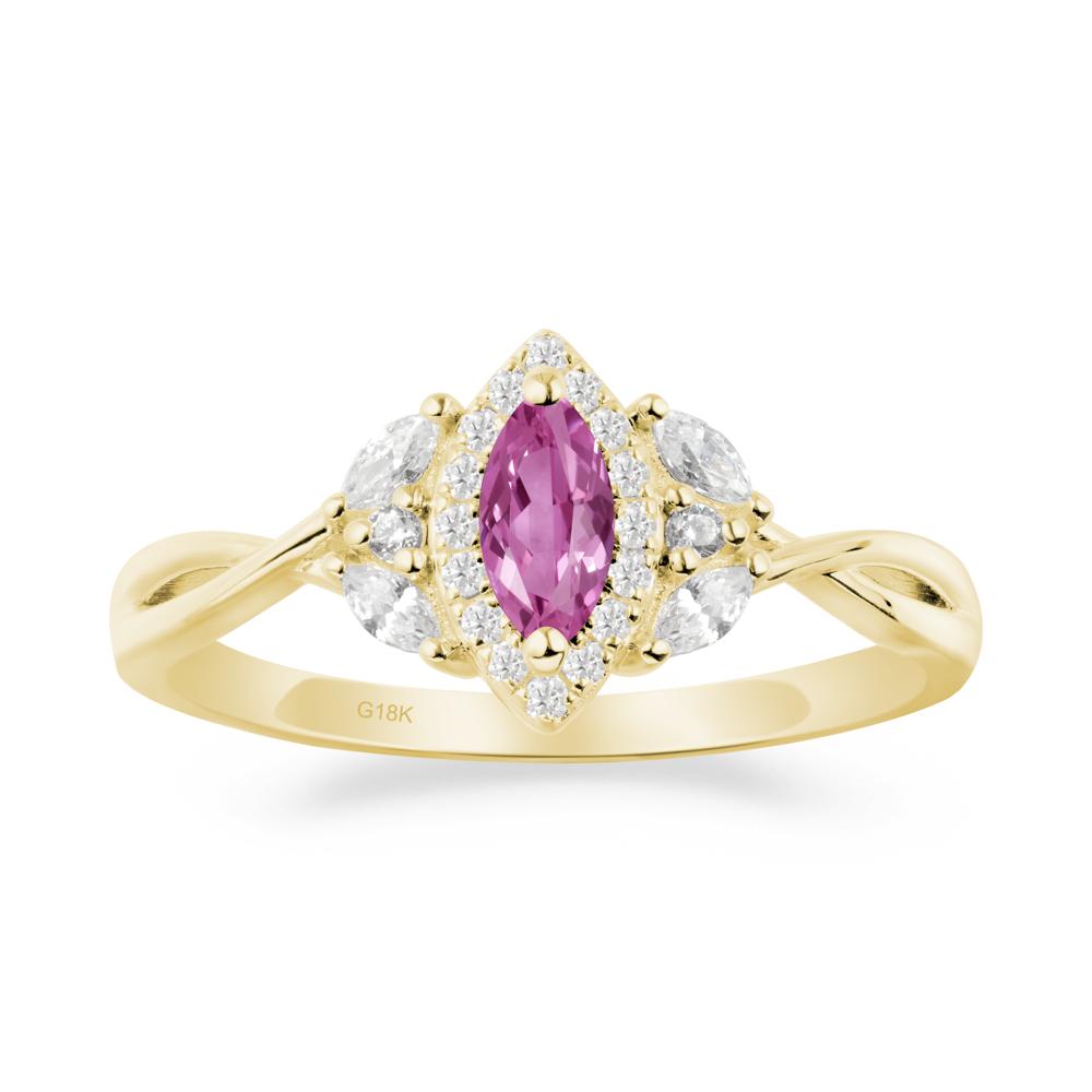 Twisted Band Marquise Pink Sapphire Halo Ring - LUO Jewelry #metal_18k yellow gold