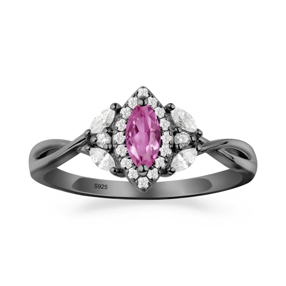 Twisted Band Marquise Pink Sapphire Halo Ring - LUO Jewelry #metal_black finish sterling silver