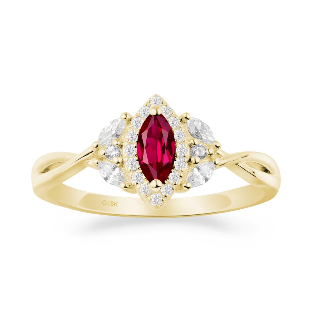 Twisted Band Marquise Ruby Halo Ring - LUO Jewelry #metal_18k yellow gold