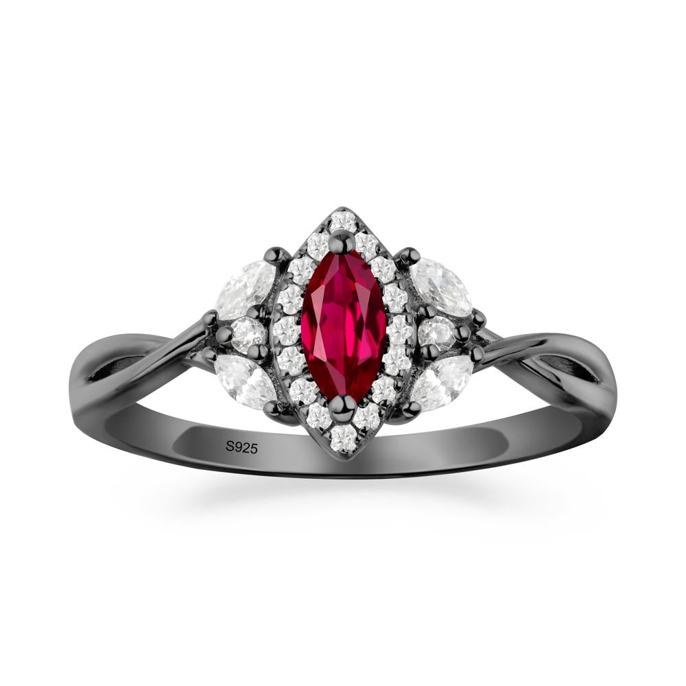 Twisted Band Marquise Ruby Halo Ring - LUO Jewelry #metal_black finish sterling silver