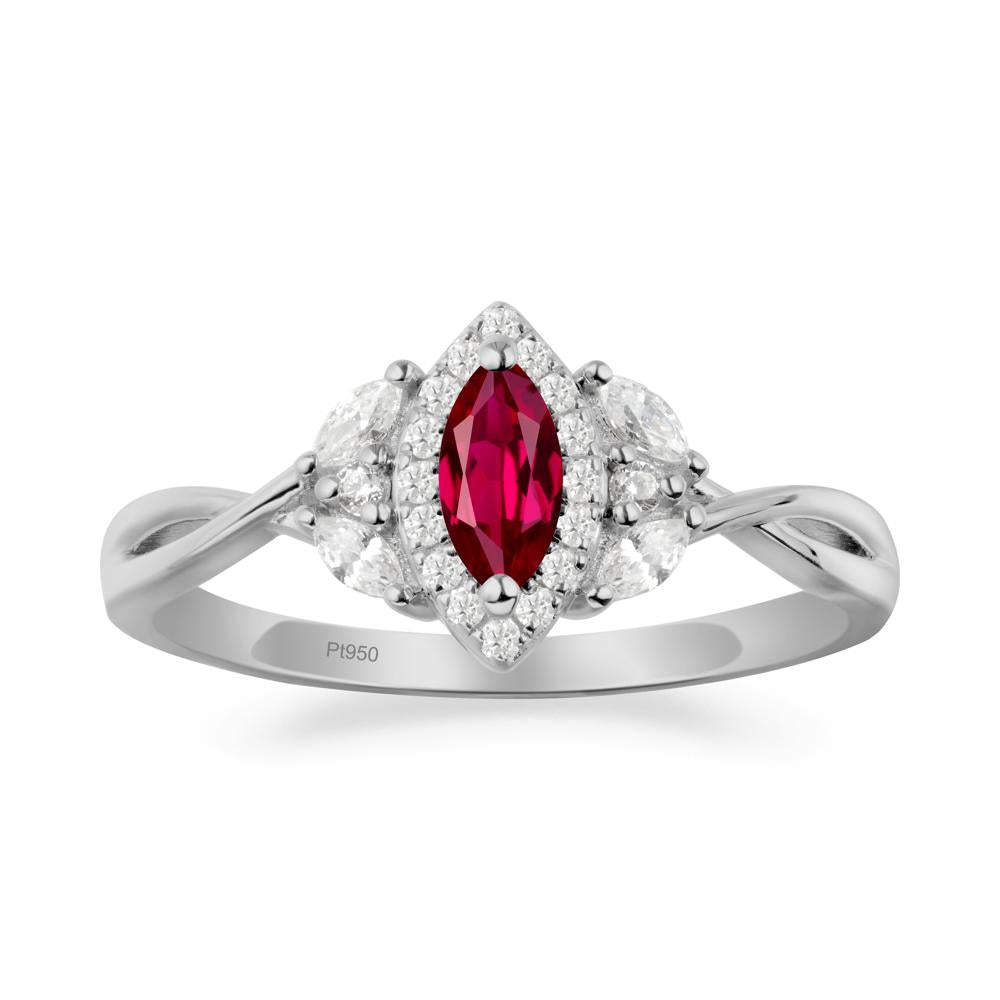 Twisted Band Marquise Ruby Halo Ring - LUO Jewelry #metal_platinum