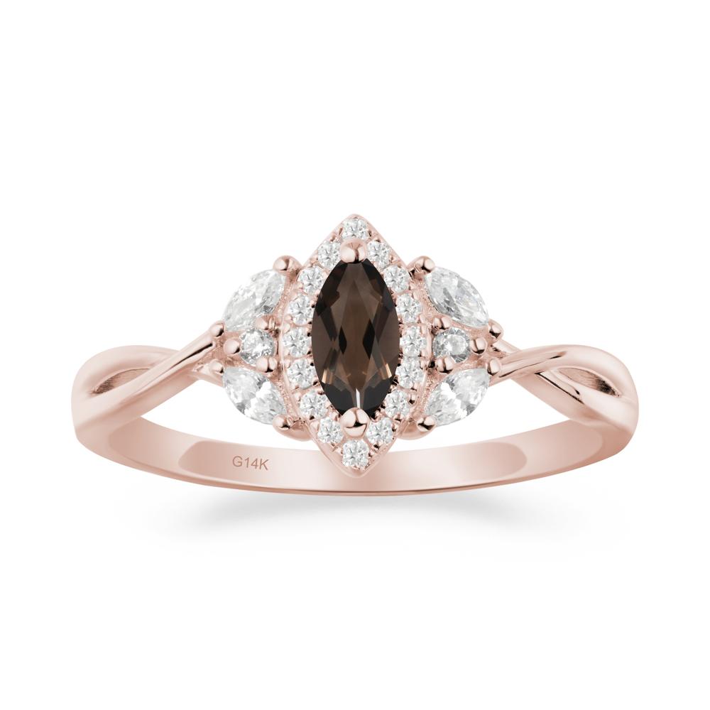 Marquise Smoky Quartz Ring with Twisted Band - LUO Jewelry #metal_14k rose gold