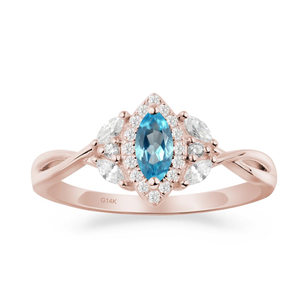 Marquise Swiss Blue Topaz Ring with Twisted Band - LUO Jewelry #metal_14k rose gold