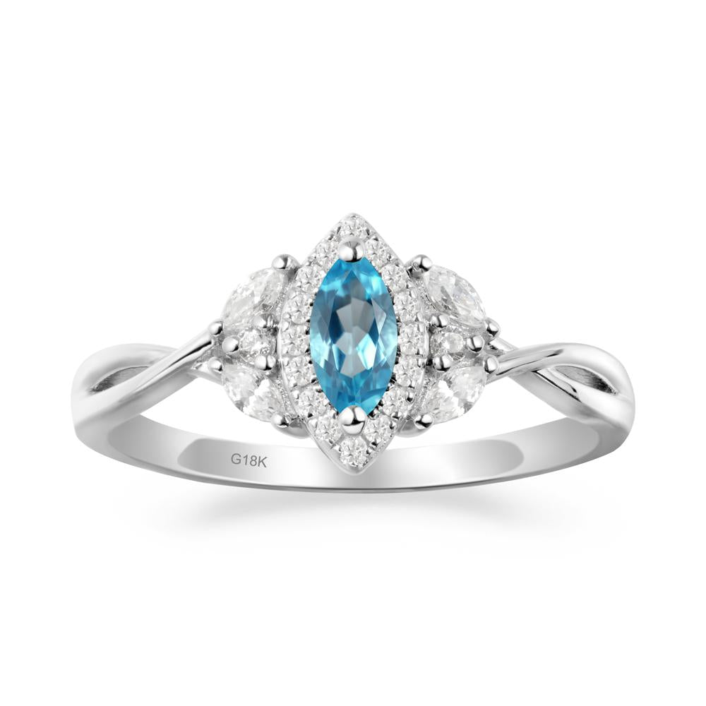 Marquise Swiss Blue Topaz Ring with Twisted Band - LUO Jewelry #metal_18k white gold