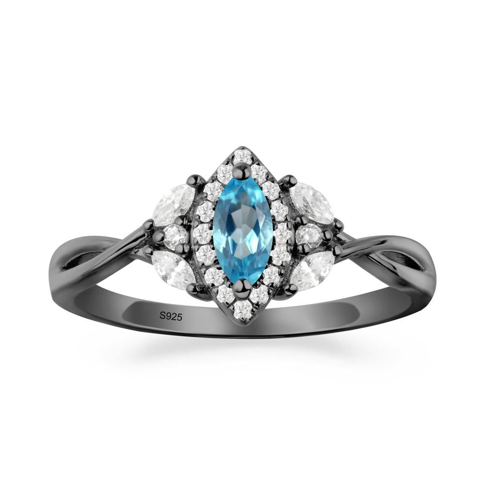 Marquise Swiss Blue Topaz Ring with Twisted Band - LUO Jewelry #metal_black finish sterling silver