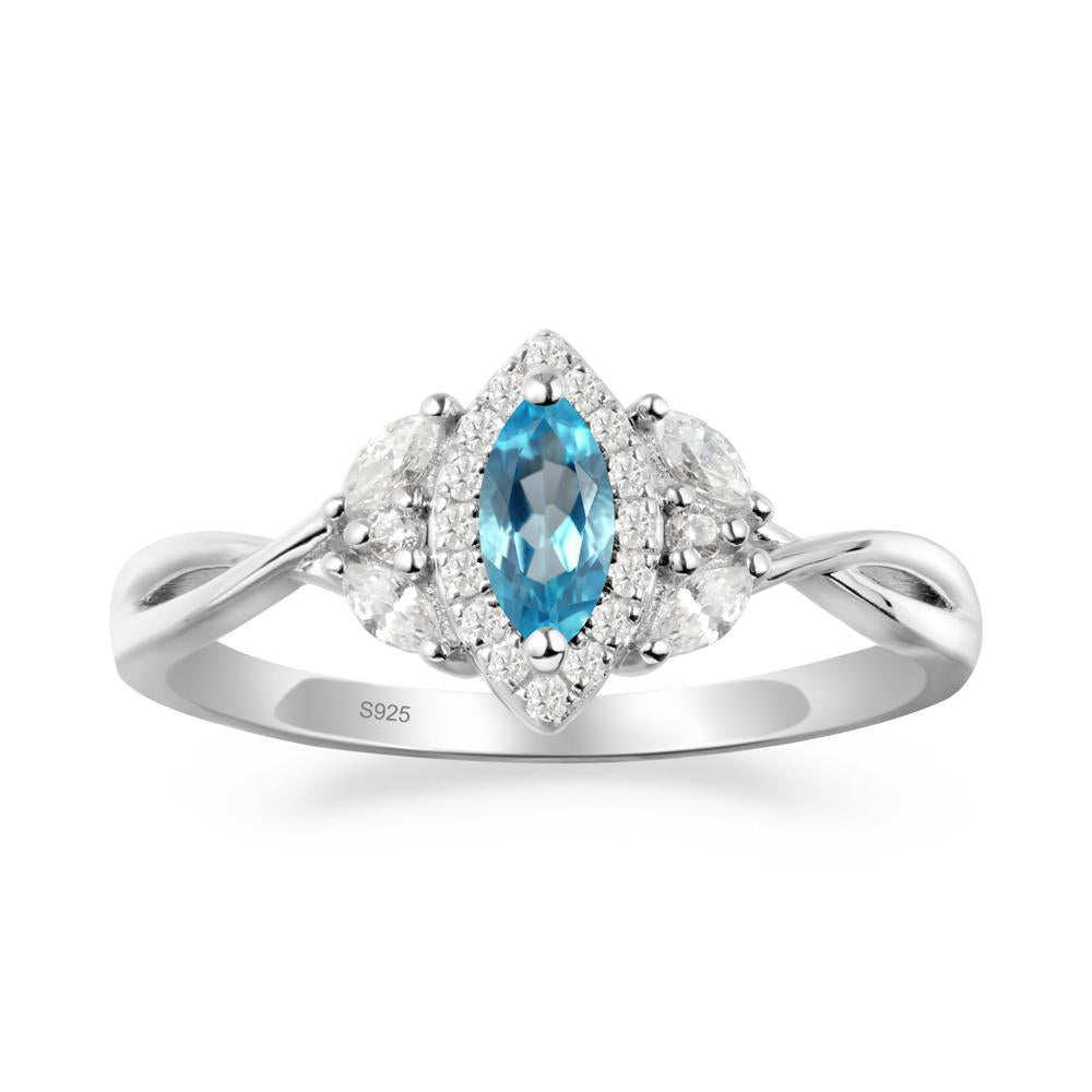 Marquise Swiss Blue Topaz Ring with Twisted Band - LUO Jewelry #metal_sterling silver