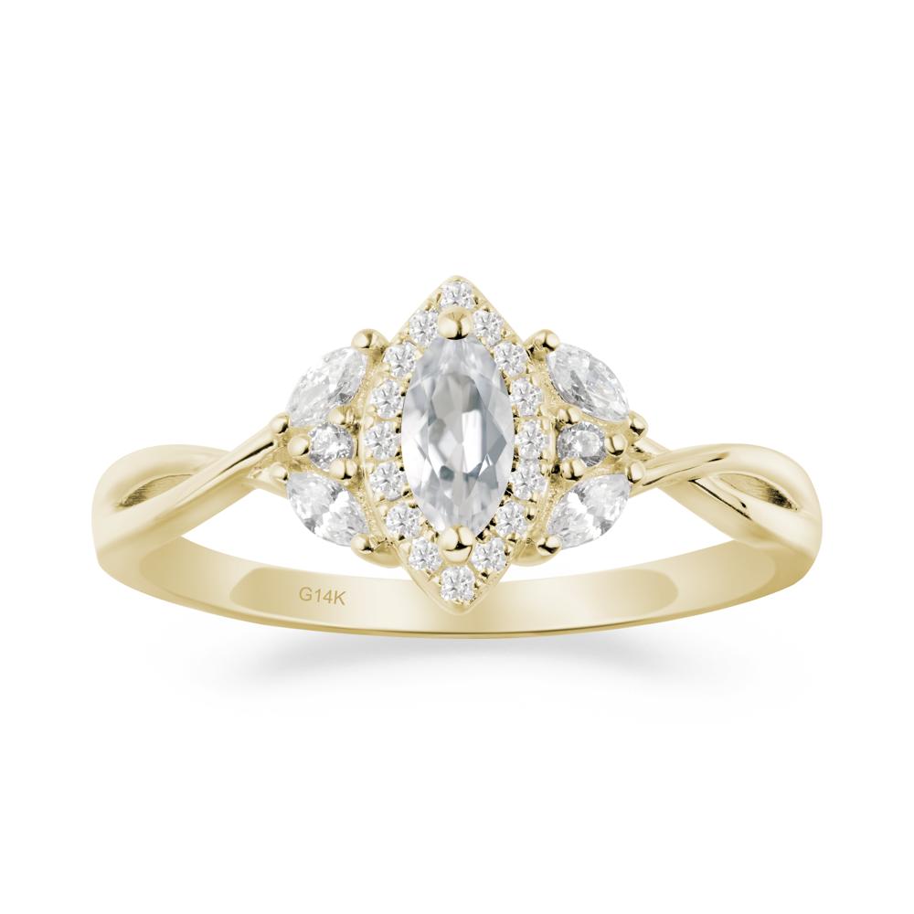 Twisted Band Marquise White Topaz Halo Ring - LUO Jewelry #metal_14k yellow gold