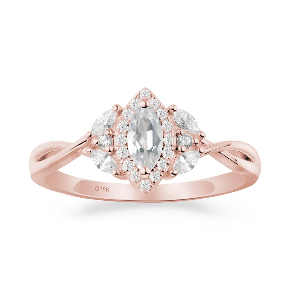 Twisted Band Marquise White Topaz Halo Ring - LUO Jewelry #metal_18k rose gold