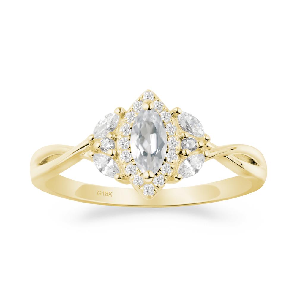 Twisted Band Marquise White Topaz Halo Ring - LUO Jewelry #metal_18k yellow gold