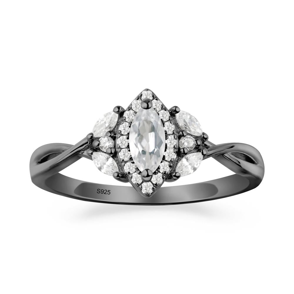 Twisted Band Marquise White Topaz Halo Ring - LUO Jewelry #metal_black finish sterling silver