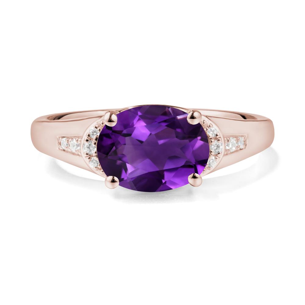 Horizontal  Oval Amethyst Ring - LUO Jewelry #metal_14k rose gold