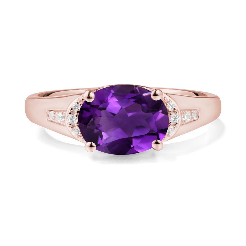 Horizontal  Oval Amethyst Ring - LUO Jewelry #metal_18k rose gold