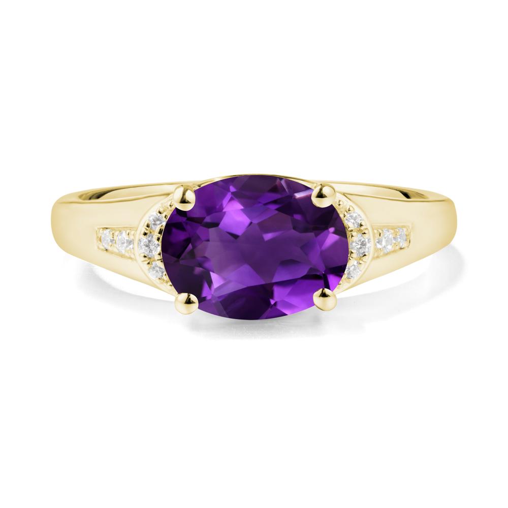 Horizontal  Oval Amethyst Ring - LUO Jewelry #metal_18k yellow gold