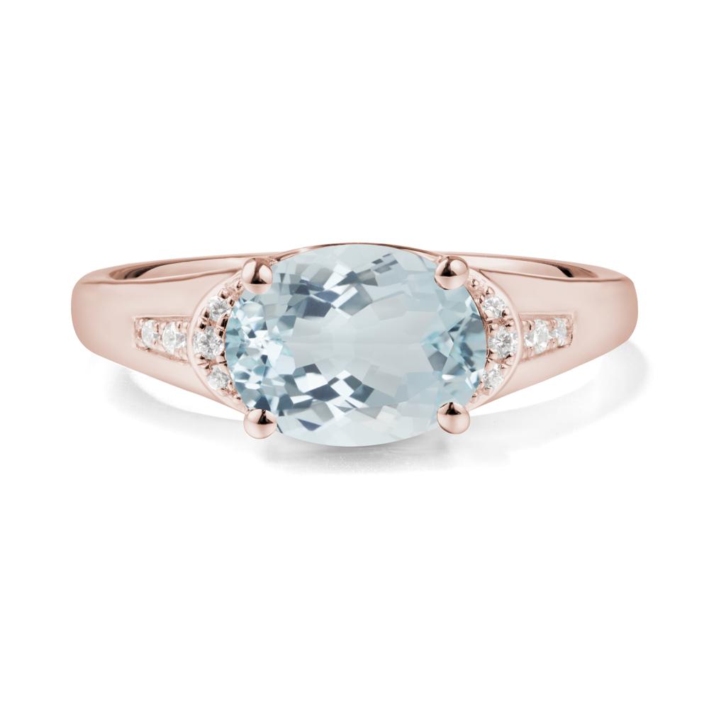 Horizontal  Oval Aquamarine Ring - LUO Jewelry #metal_14k rose gold