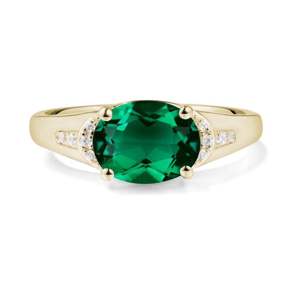 East West Oval Emerald Ring - LUO Jewelry #metal_14k yellow gold