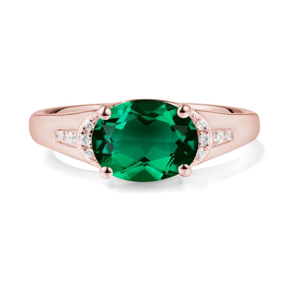 East West Oval Emerald Ring - LUO Jewelry #metal_18k rose gold