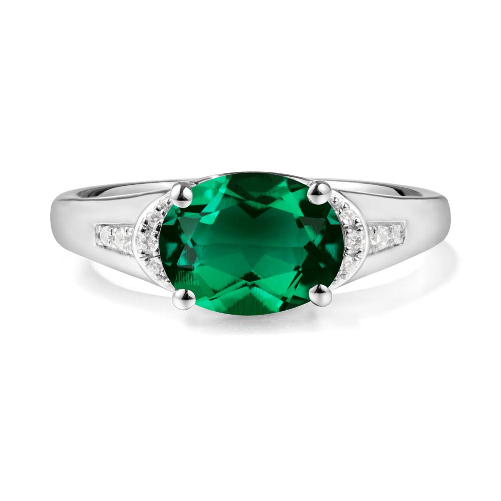 East West Oval Emerald Ring - LUO Jewelry #metal_18k white gold