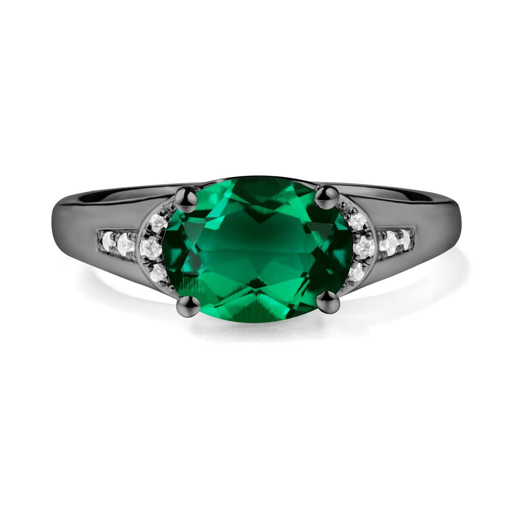 East West Oval Emerald Ring - LUO Jewelry #metal_black finish sterling silver
