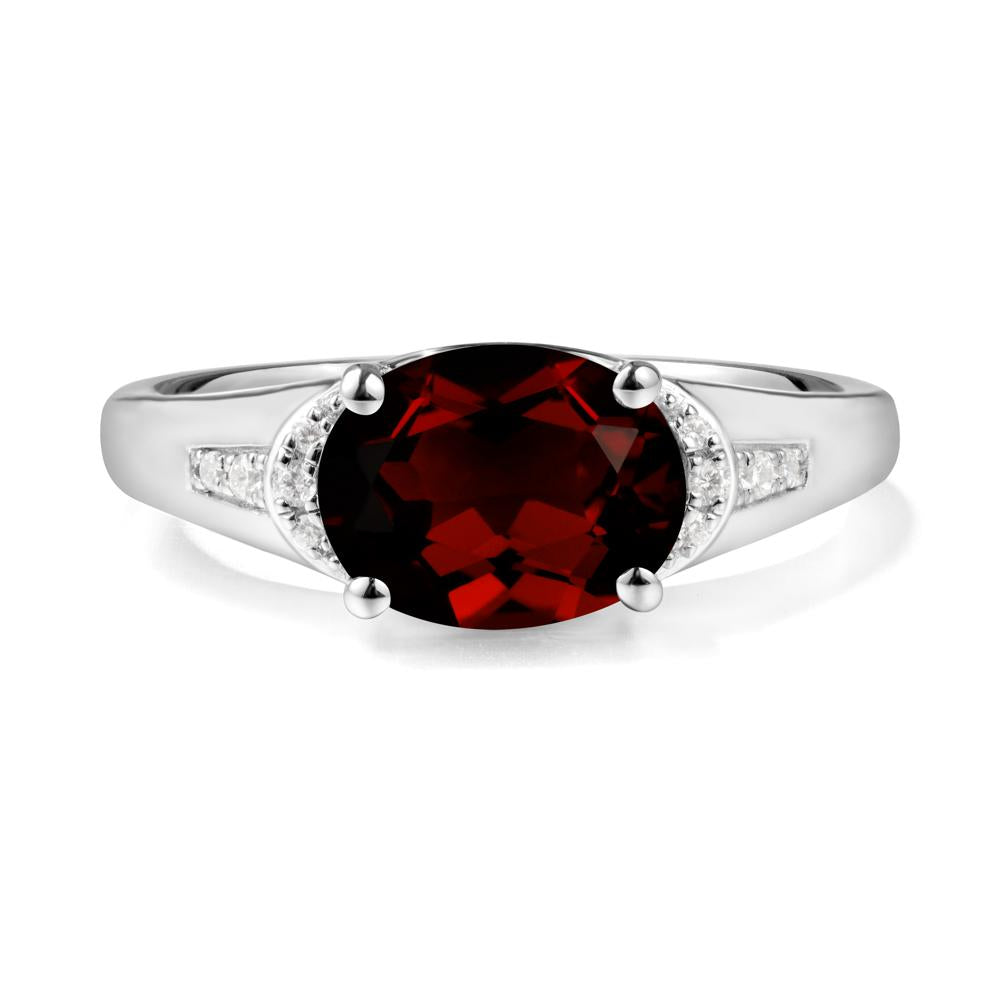 Horizontal  Oval Garnet Ring - LUO Jewelry #metal_18k white gold