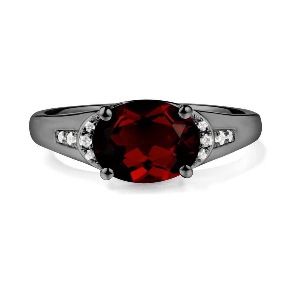 Horizontal  Oval Garnet Ring - LUO Jewelry #metal_black finish sterling silver