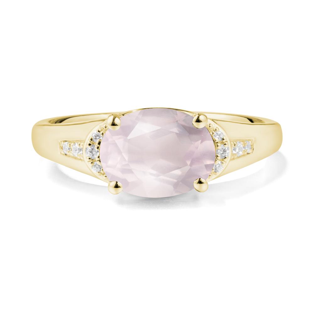 East West Oval Rose Quartz Ring - LUO Jewelry #metal_18k yellow gold