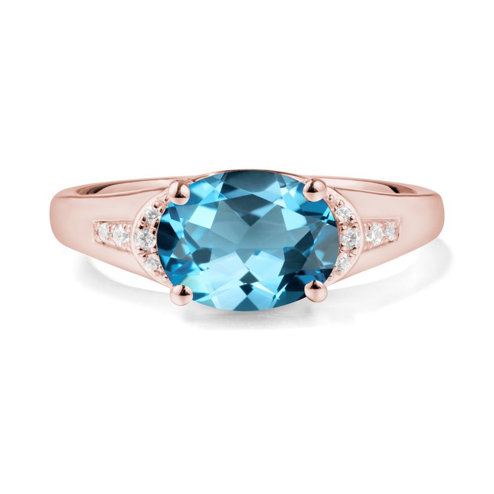 Horizontal  Oval Swiss Blue Topaz Ring - LUO Jewelry #metal_18k rose gold