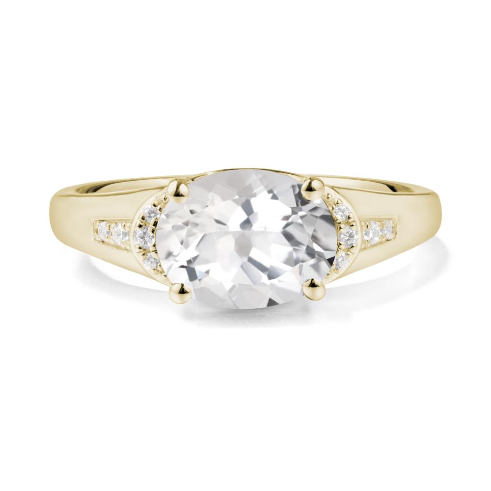 Horizontal  Oval White Topaz Ring - LUO Jewelry #metal_14k yellow gold