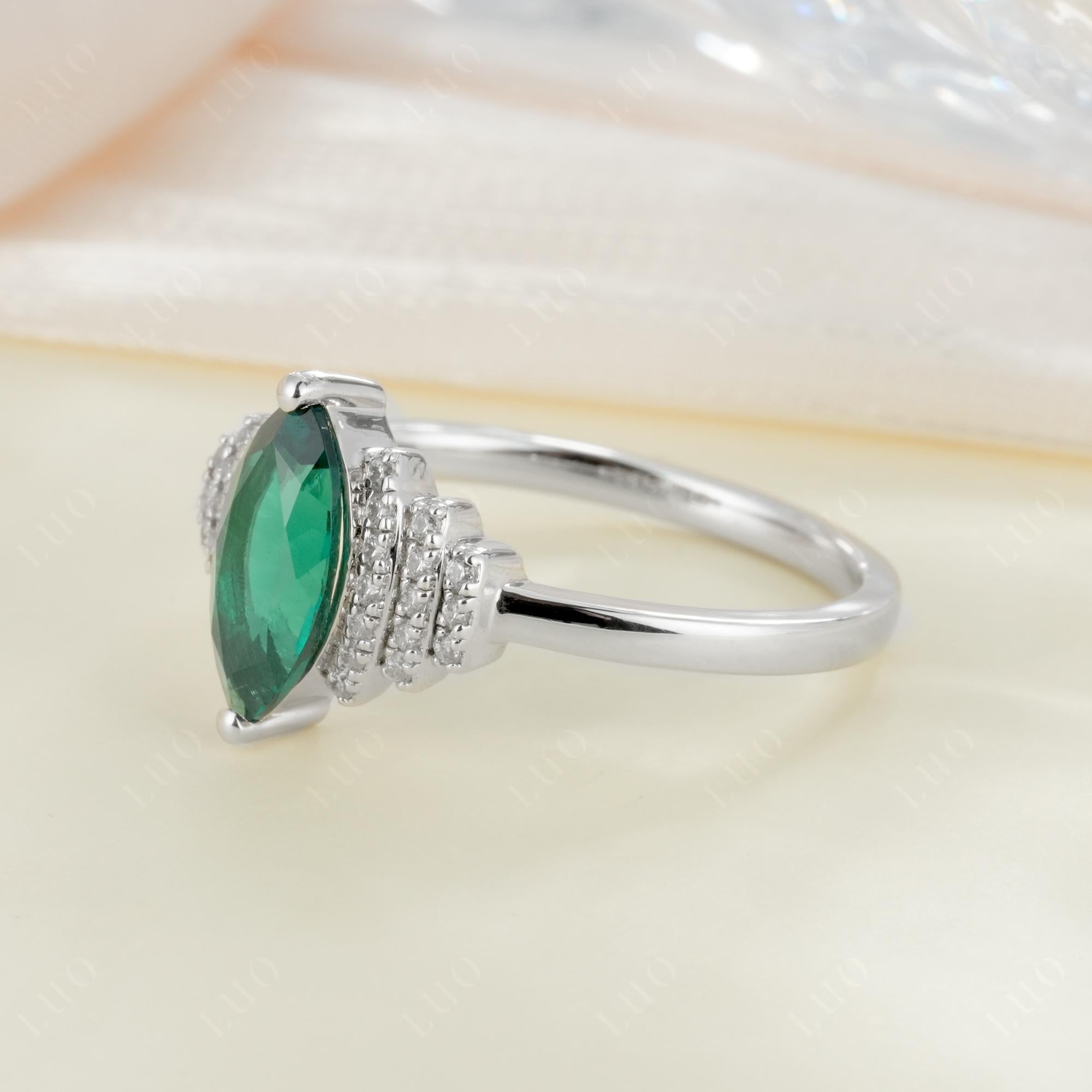 Art Deco Marquise Emerald Ring - LUO Jewelry 