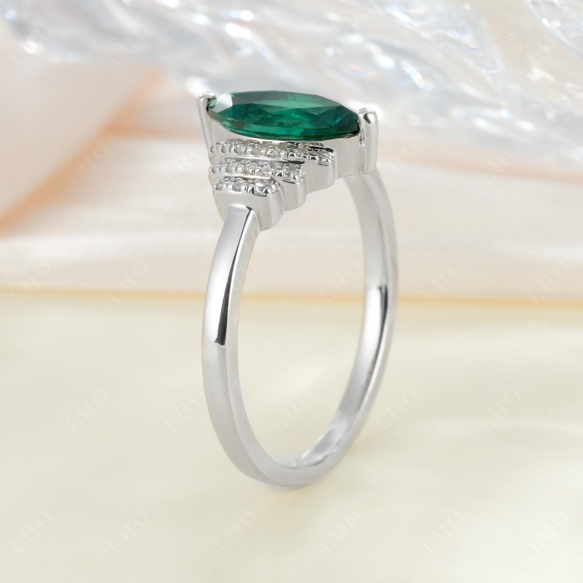 Art Deco Marquise Emerald Ring - LUO Jewelry 