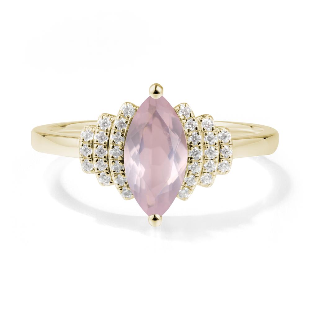 Art Deco Marquise Rose Quartz Ring - LUO Jewelry #metal_14k yellow gold