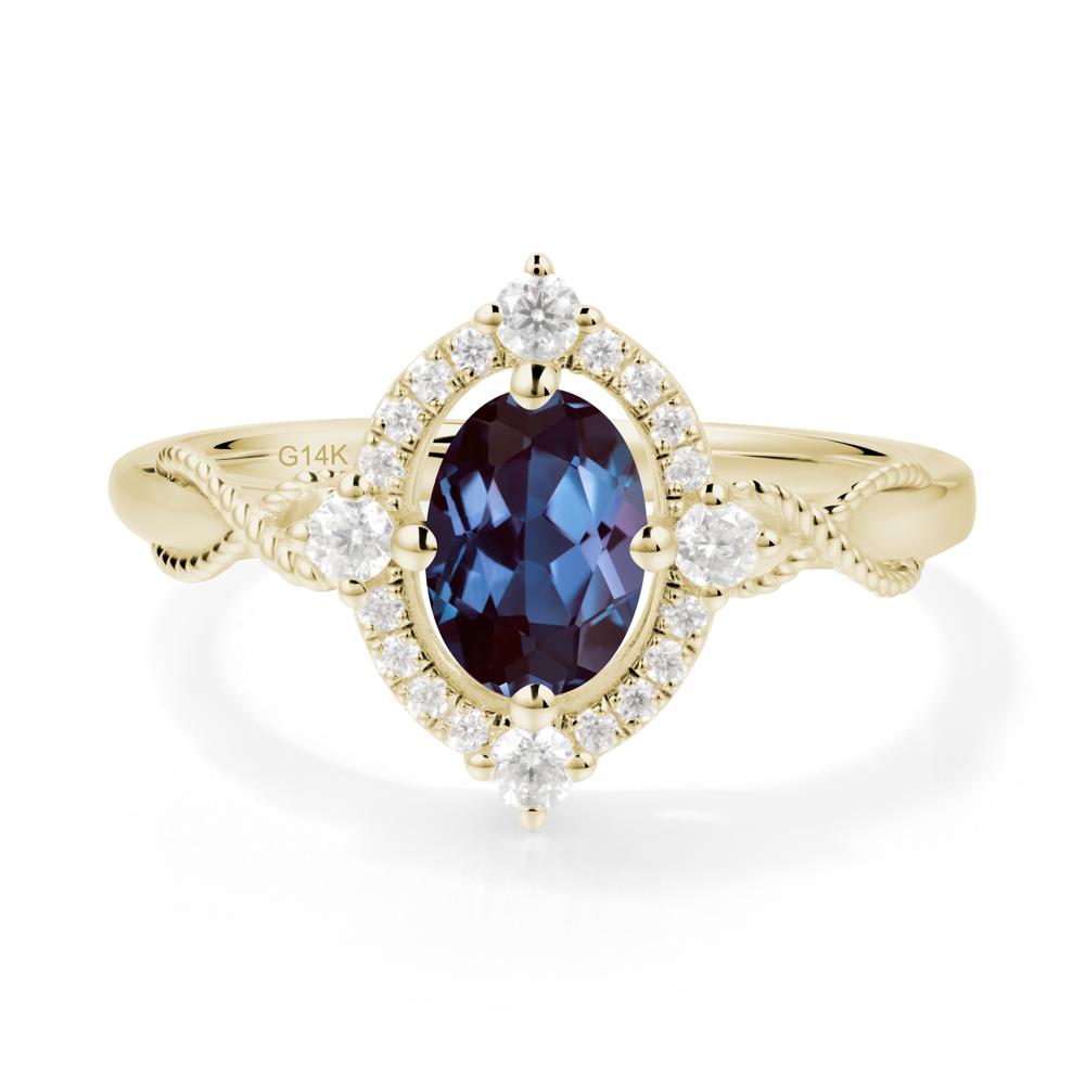 Twisted Band Alexandrite Halo Ring - LUO Jewelry #metal_14k yellow gold