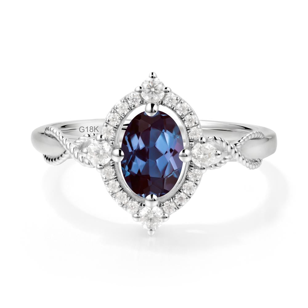 Twisted Band Alexandrite Halo Ring - LUO Jewelry #metal_18k white gold