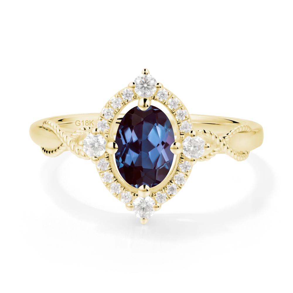Twisted Band Alexandrite Halo Ring - LUO Jewelry #metal_18k yellow gold