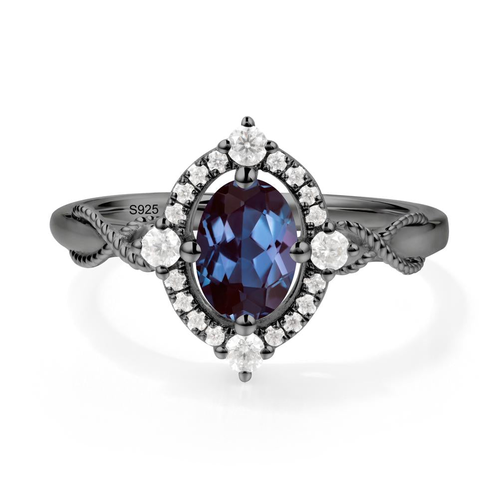 Twisted Band Alexandrite Halo Ring - LUO Jewelry #metal_black finish sterling silver