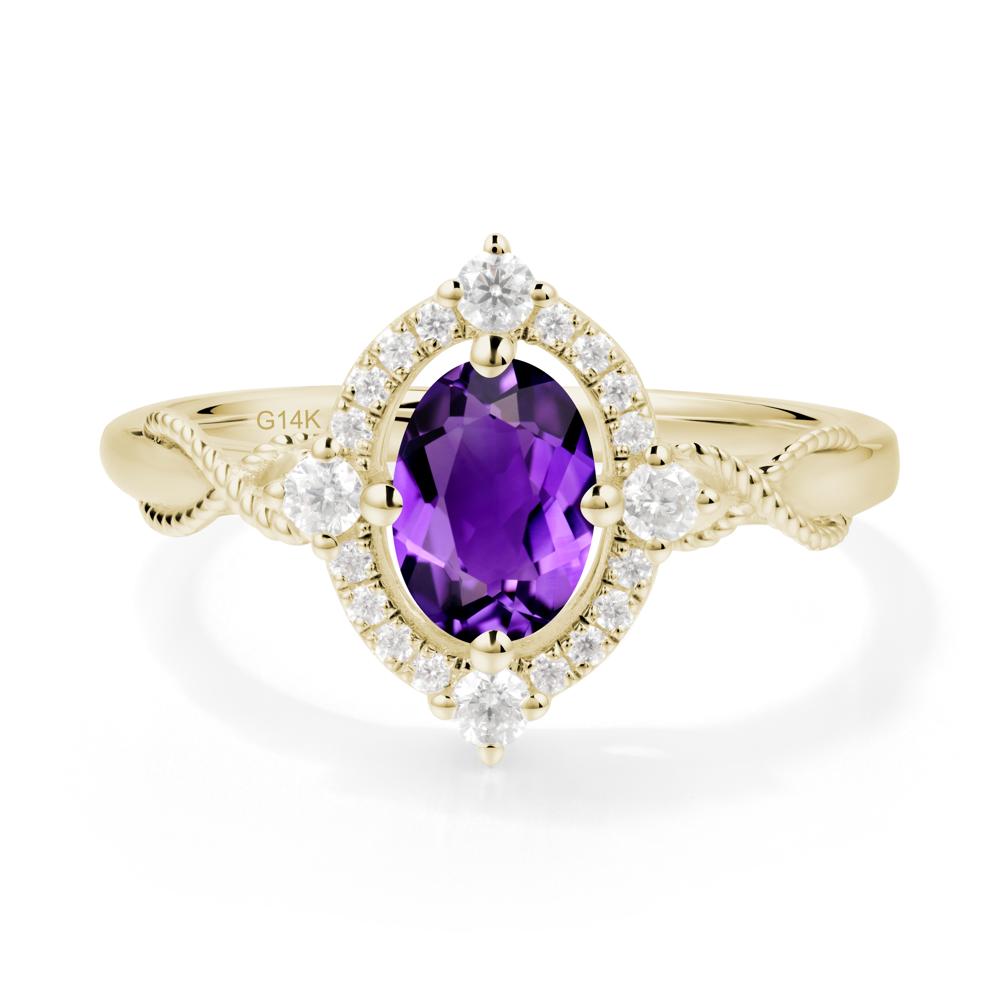 Oval Amethyst Halo Twist Ring - LUO Jewelry #metal_14k yellow gold