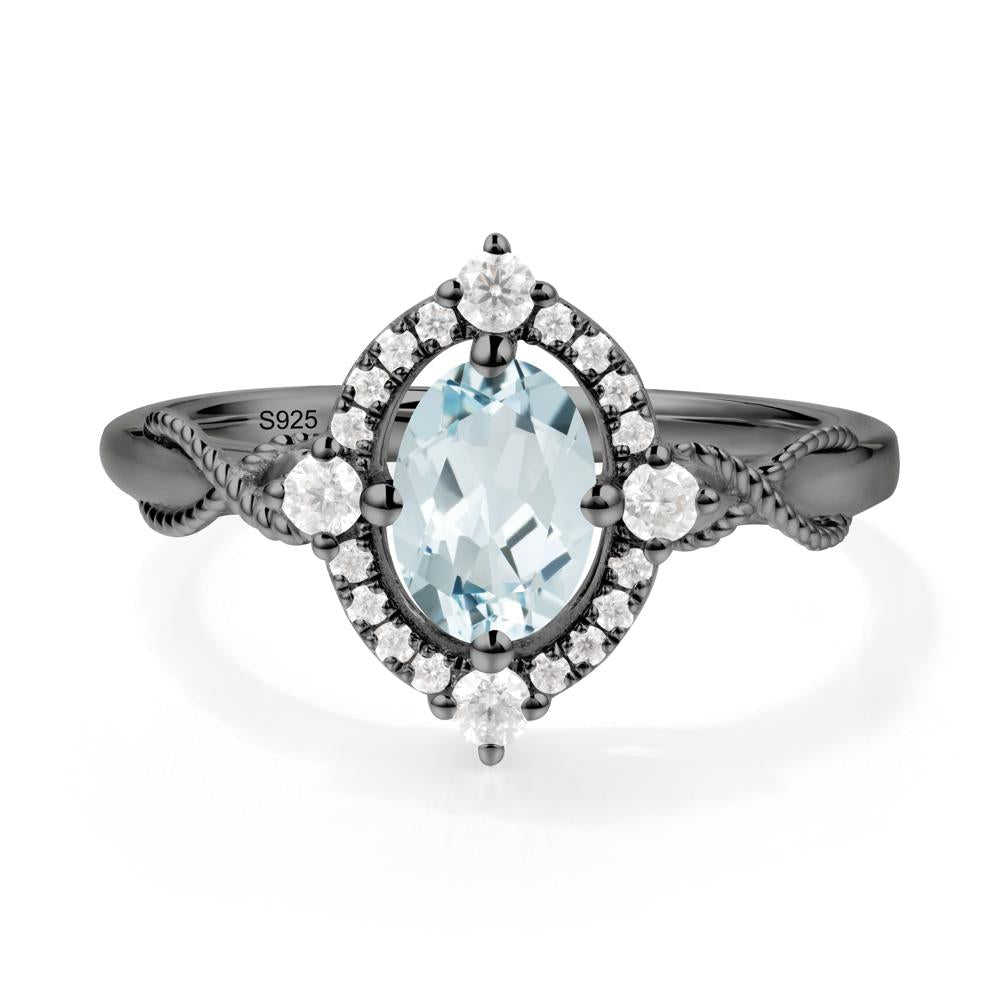 Vintage Oval Aquamarine Halo Ring - LUO Jewelry #metal_black finish sterling silver