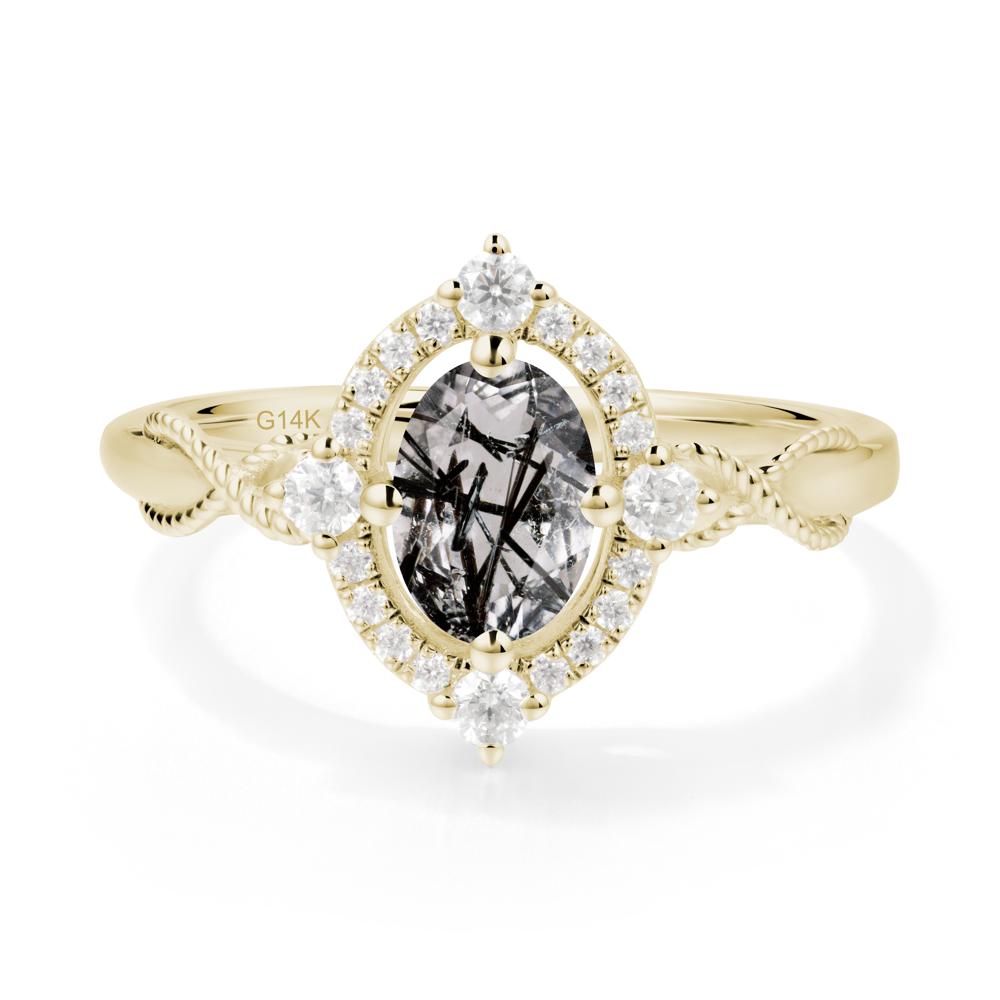 Twisted Band Black Rutilated Quartz Halo Ring - LUO Jewelry #metal_14k yellow gold