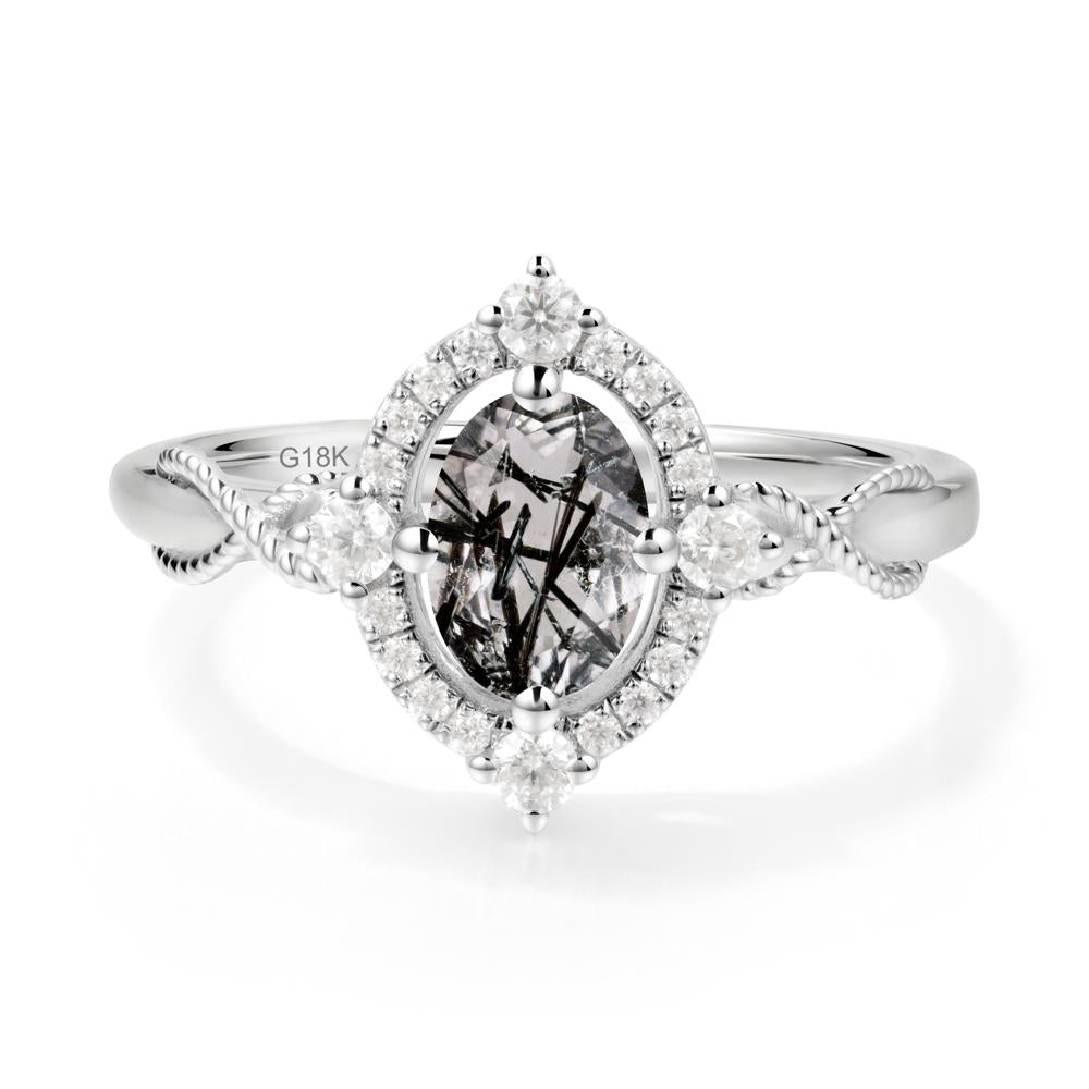 Twisted Band Black Rutilated Quartz Halo Ring - LUO Jewelry #metal_18k white gold